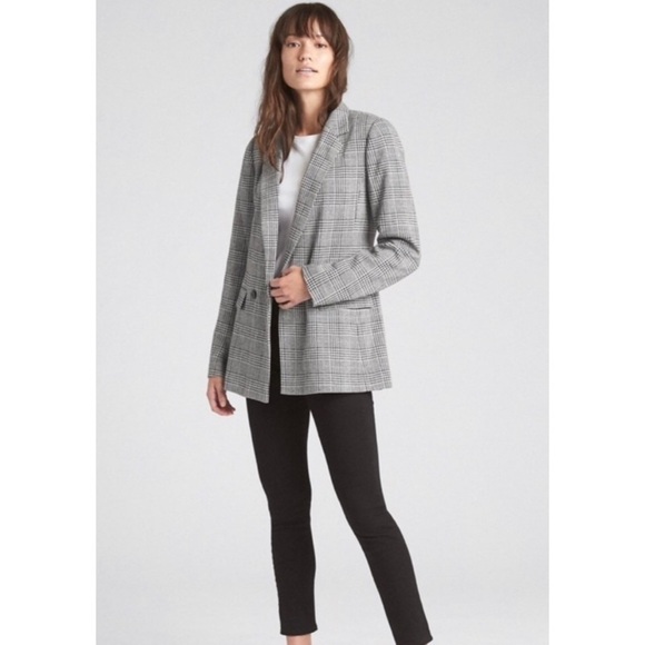 GAP Black Single Button Classic Fit Blazer in Glen Plaid - Picture 1 of 10